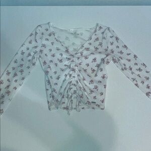 Hollister White Floral Ruched Long Sleeve Top